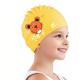 Kids Swim Cap Cute Animal Print Swimming Cap Suitable for Boys and Girls Aged 3-16 Years Old(Mouse Motifs)