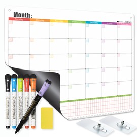 Mag-Fancy Magnetic Dry Erase Calendar for Refrigerator or for Wall -Versatile- Monthly Whiteboard Calendar with Daily Goals Tracker - Included Adhesive Hooks for Wall Hanging, 5 Fine Tip Markers, 1 Eraser