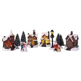 Haushalt International Christmas City with Snow Decoration Christmas Village LED Light Houses 3D Christmas Scene Decoration Christmas