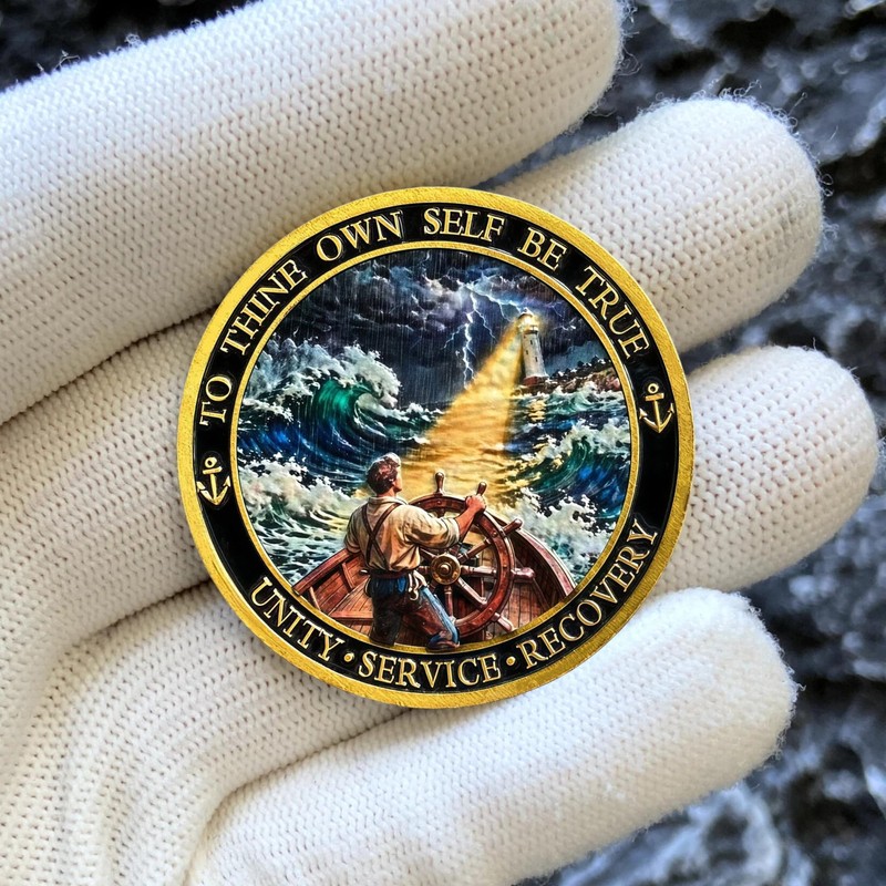 Sobriety Coin AA Medallion - to Thine Own Self Be