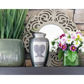 Guardian Angel Wings Silver Pewter Cremation Urn by Glow Choice: Funeral Urns for Ashes/Gift or Tribute Vase for Burial Memorial/Beautiful & Affordable