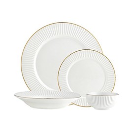 Godinger Dinnerware with Dinner Plate, Salad/Appetizer Plate, Pasta Plate and Small Bowl, Gold Rim,16 Piece Set
