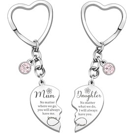 AWIWTOBQ Mother Daughter Heart Matching Keyring Keychain Set, 2 Pcs, Gifts for Mom, Mother's Day, Birthday, Christmas Presents
