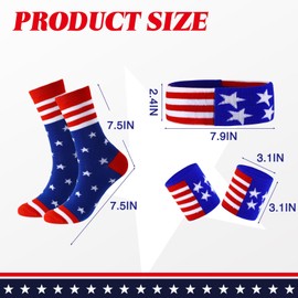 Soulchen 20 Pcs American Flag USA Stars Headband Wristband and Socks Set Striped Headbands Wristband Socks Set for Men Women Basketball, Football, Running, Gym and Exercise