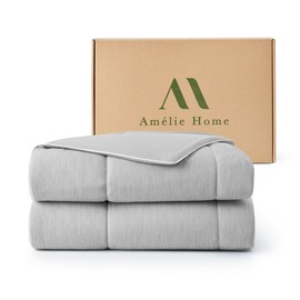 Amélie Home Cooling Comforter Twin Size, Reversible Lightweight Cooling Blanket for Hot Sleepers, Q-Max 0.43 Summer Breathable Cooling Quilt for Night Sweats, 68" x 90", Heather Cool Grey