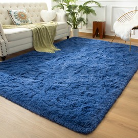 Andecor Soft Fluffy Bedroom Rugs, 6 x 9 Feet Indoor Shaggy Plush Area Rug for Boys Girls Kids Baby College Dorm Living Room Home Decor Floor Carpet, Light Navy