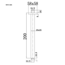 200mm(7.9 inch) Square Ceiling Mounted Shower Arm, Universal Ceiling Mount Square Shower Arm Brass for Bathroom Ceiling Shower Head Accessories