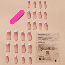 DANMANR Coffin Fake Nails False French Nails Long Full Cover Acrylic Rush Fake Nails for Women and Girls 24PCS (Color 1)