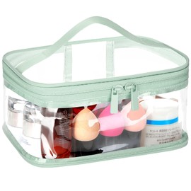 HAOGUAGUA 2 Pieces Clear Makeup Bags Cosmetic Toiletry Bags for Traveling, Waterproof Travel Transparent TSA APPROVED Carry On Airport Airline Compliant Bag (2 PIECES GREEN)