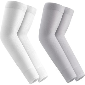 Sun Protection UV Cooling Arm Sleeves for Men Women - Breathable, -Wicking, Compression - Color: White 1 Pair + Grey 1 Pair