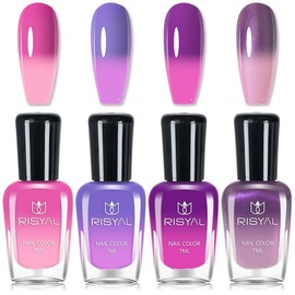 Colour Changing Nail Polish Set - 60 Seconds Nail Varnish Sets Quick Dry - Temperature Thermal Nail Polish Non UV - No Bake Pink Purple Blue nail polish Breathable & Long Lasting