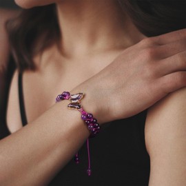 GolbalJew Natural Amethyst Bracelet for Women Healing Crystal Stone Bracelets Adjustable Braided Butterfly Charms Purple Gemstone Beads Bracelet Jewelry Women Gift