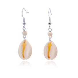 Natural Cowrie Shell Earring for Women White Shell Drop Dangle Earrings Bohemian Style Shell Earrings Ocean Theme Summer Earrings Beach Conch Shell Dangle Earrings Jewelry (Silver)