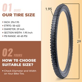 MetersGod 2 Pcs, 29x1.95 Bike Tires, Durable Folding 29 Inch 50-622 29x1.95 Mountain Bicycle Tires, Replacement Bike Tires for Mountain MTB Off-Road Bicycle, Clincher (M-026)