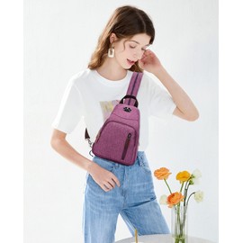 DIRRONA Retro Women Small Backpack Casual Chest Bag Messenger Shoulder Bag Travel Shoulder Bags Waterproof Polyester Bag with Switchable Shoulder Straps for Women Purple