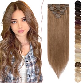 Clip-In Real Hair Extensions, 8-Piece Set, Remy Hair Soft