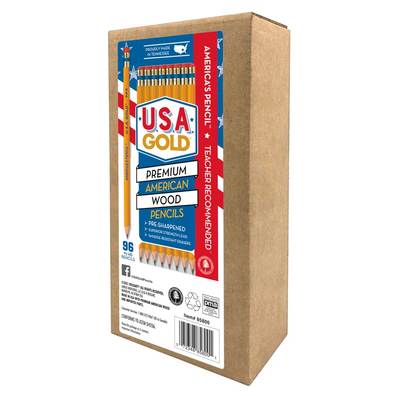 U.S.A. Gold Pre-sharpened American Wood Cased #2 HB Yellow Pencils,