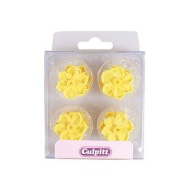 Culpitt Sugar Piping Daffodils, Hand Piped Royal Icing Sugar Decorations, Yellow - Pack of 12