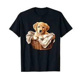 Golden Retriever Puppy in Basket T-Shirt, black