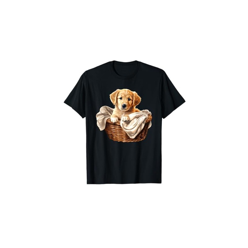 Golden Retriever Puppy in Basket T-Shirt, black
