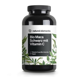 Organic Maca Capsules Black, 3000 mg Organic Maca per Daily Dose, 180 Capsules, With Natural Vitamin C, No Magnesium Stearate, Certified Organic, High Dosage, Vegan and Produced in Germany