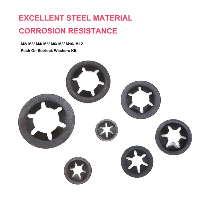 cSeao 235pcs[8 Sizes] Black Starlock Internal Tooth Lock Washers Assortment