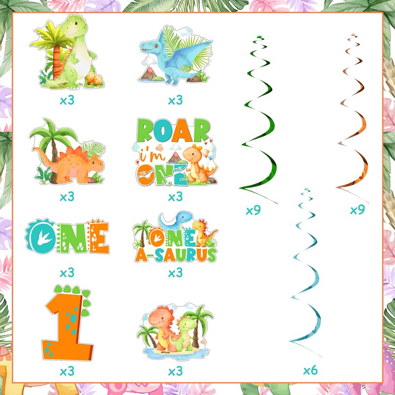 Funmemoir Dinosaur 1st Birthday Decorations Boy - 24PCS Dinosaur Hanging