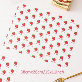100 Sheets Wax Paper 15 x 11 Inch Greaseproof Sandwich Burger Chips Cuttable Baking Parchment Wraping Paper (Strawberry)