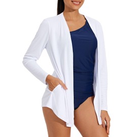 Willit Women's UPF 50+ Cardigan Sun Shirts Long Sleeve Lightweight Sun Wrap with Pockets SPF UV Quick Dry White M
