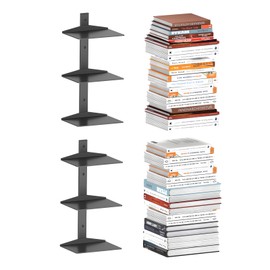 Invisible Floating Bookshelf for Wall Mounted, 2 Pack Black Spine Book Tower, 6 Tier Vertical Book Organizers, Heavy Duty Floating Book Shelves – No Assembly Required, for Office, Bedroom, Kids Room ﻿