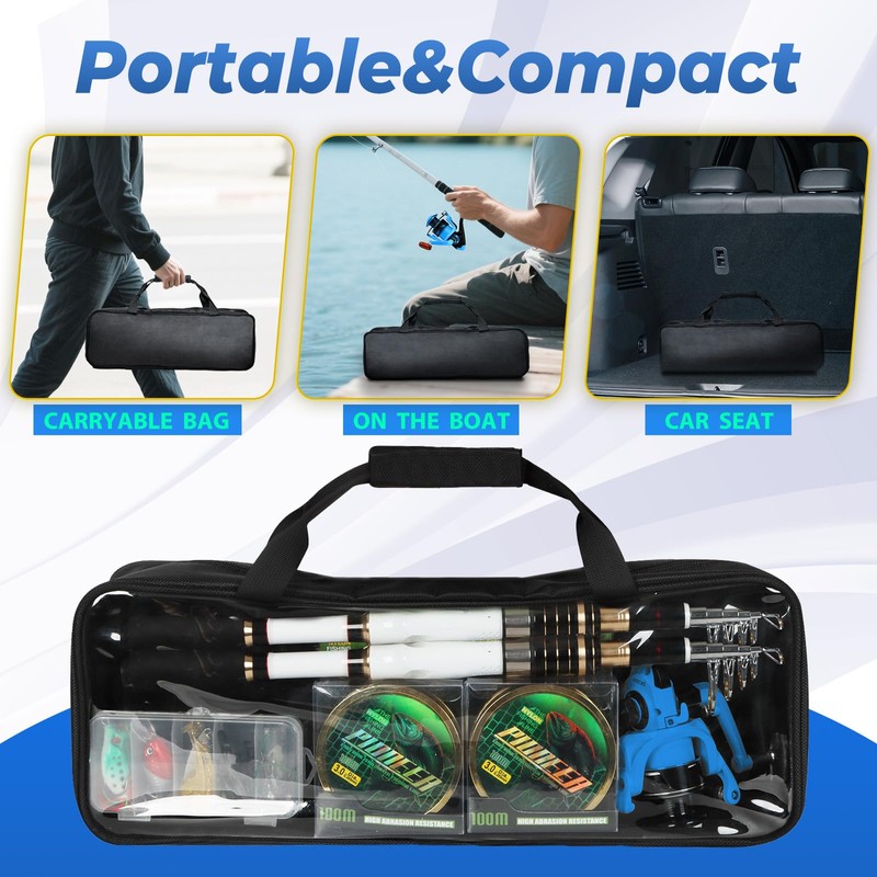 Telescopic Fishing Rod and Reel Combo, 2PACK Carbon Fiber Travel