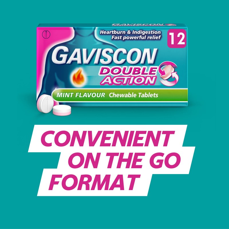Gaviscon Double Action Tablets for Heartburn and Indigestion, Mint Chewable,