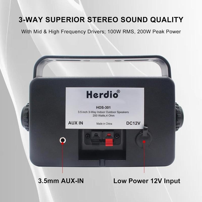 Herdio 3.5-inch Outdoor Bluetooth Speakers, Unpowered Wired Waterproof, 200 Watts,