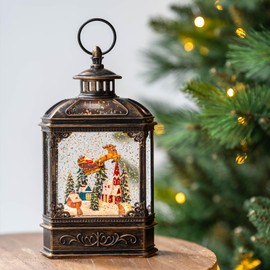Christmas Snow Globe Lighted Flying Santa Scene, Musical Snow Water Lantern Swirling Glittering Home Decoration and Gift, Battery Operated or USB Powered