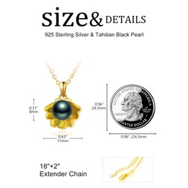 Tahitian Black Pearl Shell Necklace for Women Sterling Silver Mermaid Pendant Jewelry Gifts for Girlfriend Wife Mother Sisters