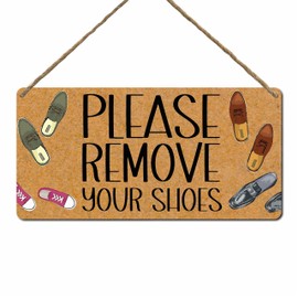 Please Remove Your Shoes Sign For The Front Door, Shoes Off Hanging Sign With Sisal Rope, Rustic Farmhouse Decorations, Indoor Outdoor Home Porch Window Decor (11.8 x 5.9 Inches) - B08