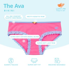 Lucky & Me Ava Little Girls Bikini Underwear, 6 Pack, Tagless, Soft Cotton, White, 7/8