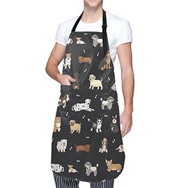 Cute Puppy Pets Dogs Apron with 2 Pockets and Adjustable Neck Waterproof Stain Resistant Cooking Grooming Aprons for Women Men Unisex