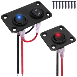 MKBKLLJY 2Sets 1/2 Gang Rocker Toggle Switch Panel,Round Switch 12 Volt 3 Pins ON/Off SPST Control Blue/Red LED Light Panel Aluminum Waterproof with Jumper Wire,Screw,for Car Truck Marine Boat RV