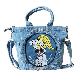 claca Women's Mini Shoulder Bag, 2-Way Bag, Small, Cross-Body Shape, Lightweight, Handbag, Tote Bag, Denim (Cute Girl: Light Blue)