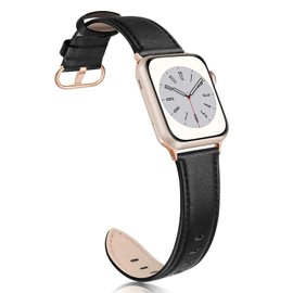 SWEES Leather Band Compatible for iWatch 38mm 40mm, Genuine Leather Replacement Strap Rose Gold Buckle Compatible iWatch Series 6 5 4 3 2 1 Sports & Edition Women And Men, Black