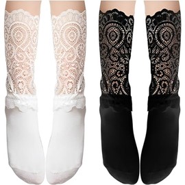 Jessimi Socks, 2 Pair Set, High Socks, Crew Socks, Kids, Girls, Children, Formal, Lace, White, Black, Recitals, Dresses, Kindergarten Entrance Ceremonies, white