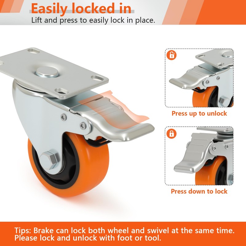 3-Inch PU Mixed Locking & Fixed Casters Set of 4,