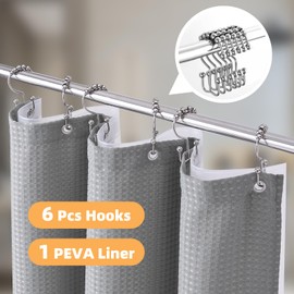 LaCyan Waterproof Waffle Shower Curtain, 258GSM Heavy Duty 3 Piece Set with Clear Liner and 6 Stainless Steel Hooks, Polyester Fabric Shower Curtains for Bathroom, Machine Washable, 36x72 Inch, Grey