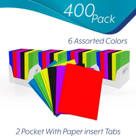 Folders, 3 Prong Folders with Pockets Bulk, (400 Pack), 2 Pocket Folders, Two Pocket Folders with Tabs, School Home or Office Supplies (Assorted Colors, 400)