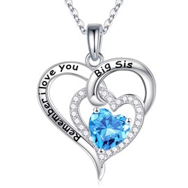 IEFUP Mothers Day Gifts for Sister, Sterling Sliver March Birthstone Aquamarine Necklace Jewelry Sister Necklaces Valentines Birthday Mothers Day Sisters Gifts from Sister Sister in Law Big Sister