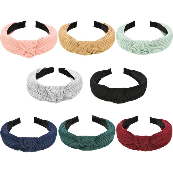 8 Pieces Headbands for Women, Knotted Wide Headbands Knotted Wide Turban Headband Cross Knot Hair Bands Elastic Hair Accessories for Women and Girls