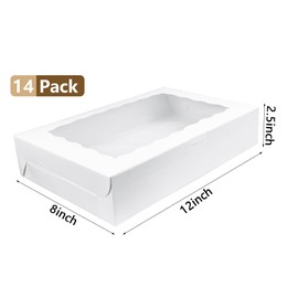 MUMULULU 14 PCS 12x8x2.5 Inches White Bakery Boxes with Window Cookie Boxes Treat Boxes for Desserts Cupcakes Muffins Donut Chocolate Strawberry (14)