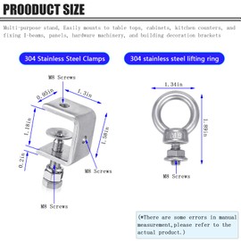 6-Pack Small C Clamps – 304 Stainless Steel Beam Clamps with M8 Screw Ring | Adjustable, Rust-Resistant I Beam Clamps for Ring Beams, Welding, Woodworking, Plants & Desk Use. Wide Jaw Openings (30MM)