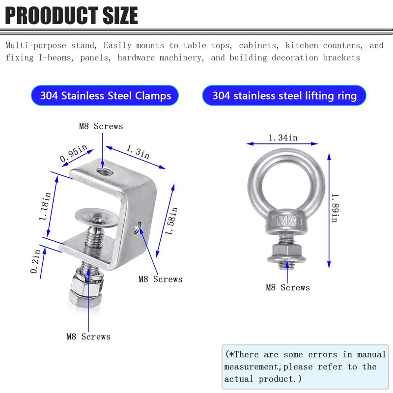 6-Pack Small C Clamps – 304 Stainless Steel Beam Clamps